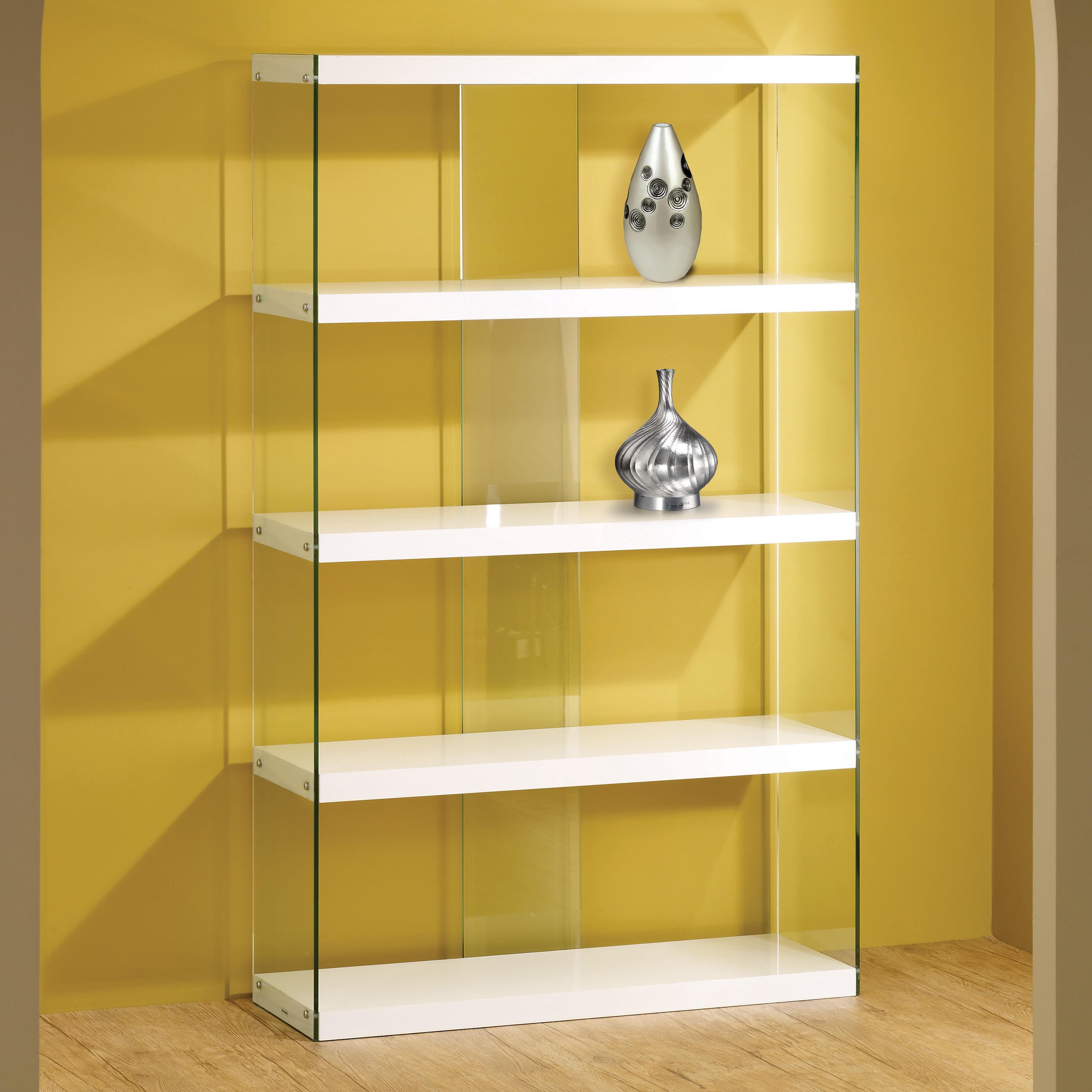 Furniture Large Brown Polished Wooden Bookshelves With Glass Doors